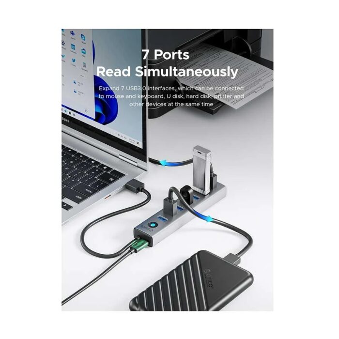 ORICO 7 Port USB 3.0 Male to 7 USB Female Gray HUB - Image 4