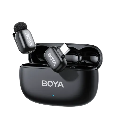 BOYA mini 2-05 Wireless Microphone System TX-1 RX-1 With Case – ultra-compact AI noise cancelling wireless lav mic with charging case