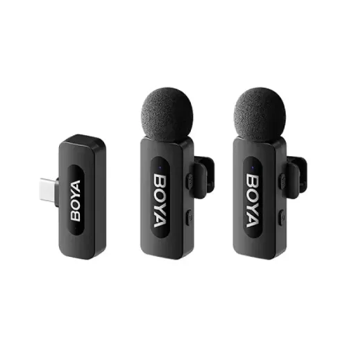 BOYA BY-V20 2.0 ultracompact 2.4GHz wireless microphone system for Type-C devices – black compact transmitter and receiver set
