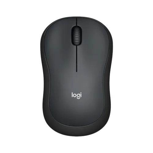 Logitech M221 Silent Wireless Mouse black color front view with USB nano receiver on white background – Cartx