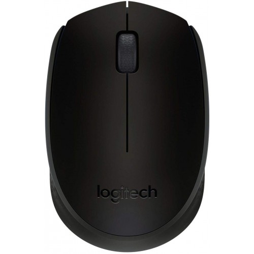 Logitech B170 Wireless Mouse black optical wireless mouse with USB receiver on white background