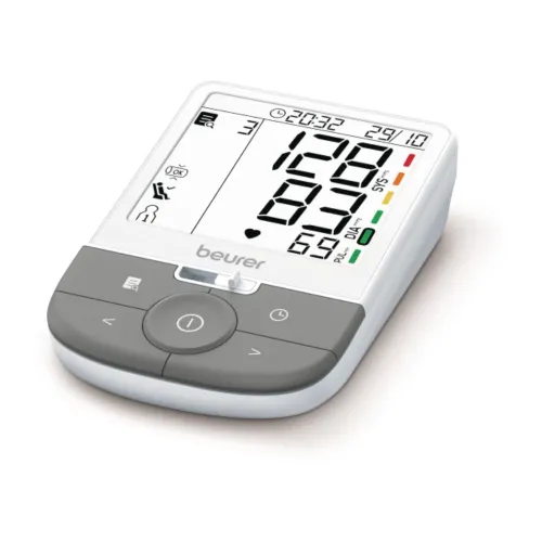 Beurer BM 53 digital upper arm blood pressure monitor displayed with comfortable cuff and clear screen
