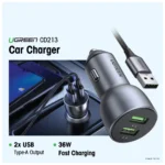 UGREEN CD213 (10144) 36W Two USB Ports QC 3.0 Dark Blue Car Charger - Image 4