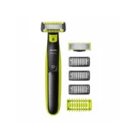 Philips QP2620/10 OneBlade face and body trimmer with green handle and grooming accessories