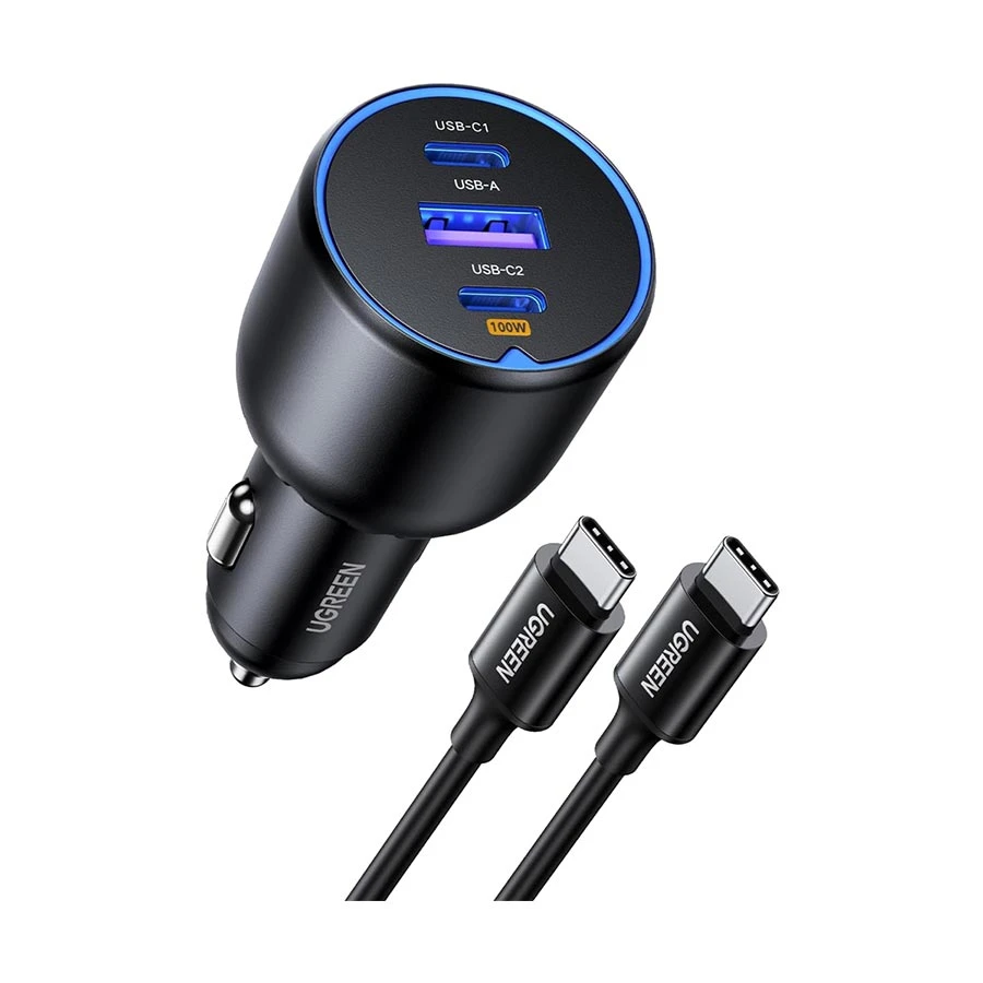 UGREEN EC705 130W Car Charger UGREEN EC705 130W car charger with dual USB-C ports, USB-A port and Type-C cable