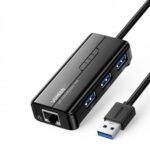 UGREEN USB 3.0 Hub with Gigabit Ethernet Adapter 20265 featuring three USB ports and one RJ45 port