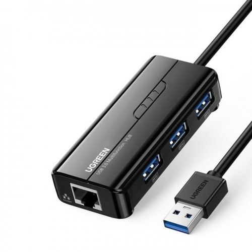 UGREEN USB 3.0 Hub with Gigabit Ethernet Adapter 20265 featuring three USB ports and one RJ45 port